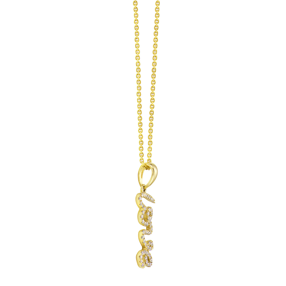 14K Yellow Gold Scripted Diamond Love Pendant, 0.16ct