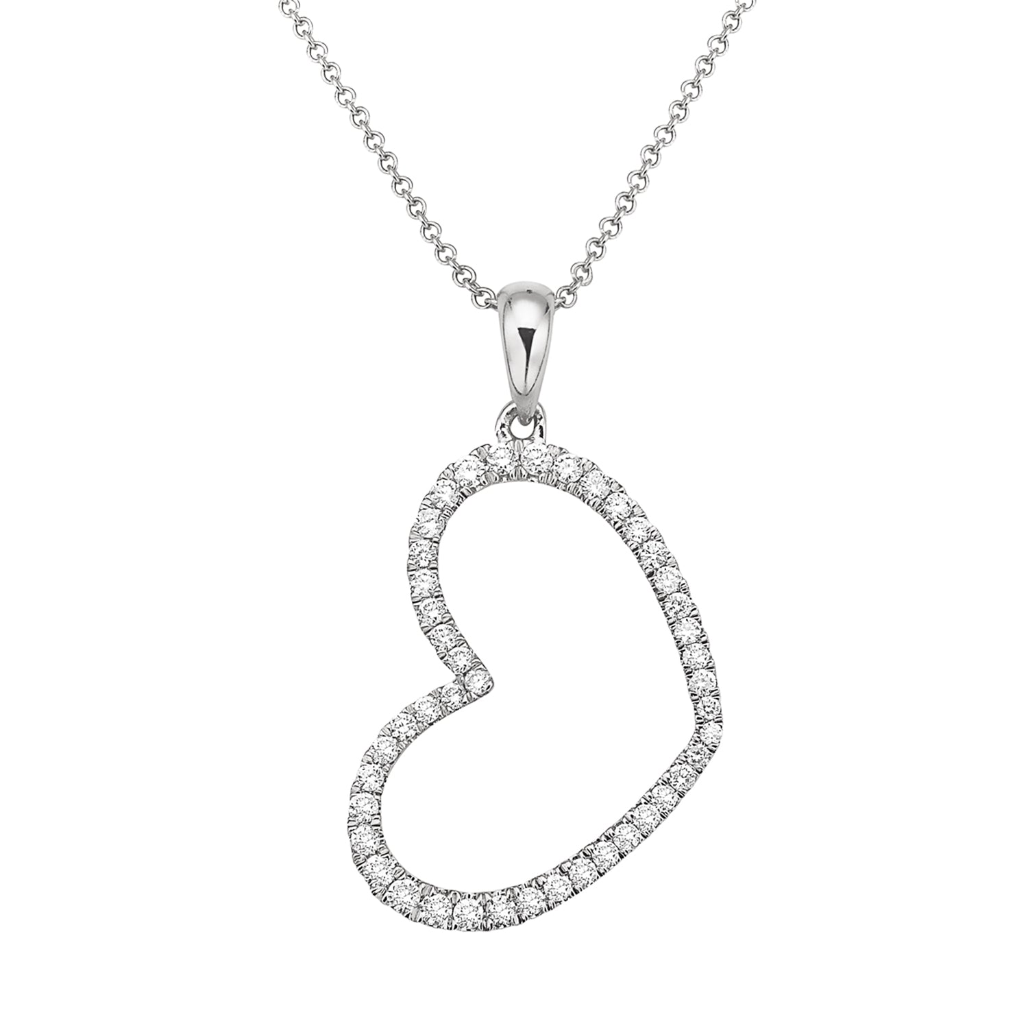 14K White Gold Open Diamond Heart Pendant, 0.26ct