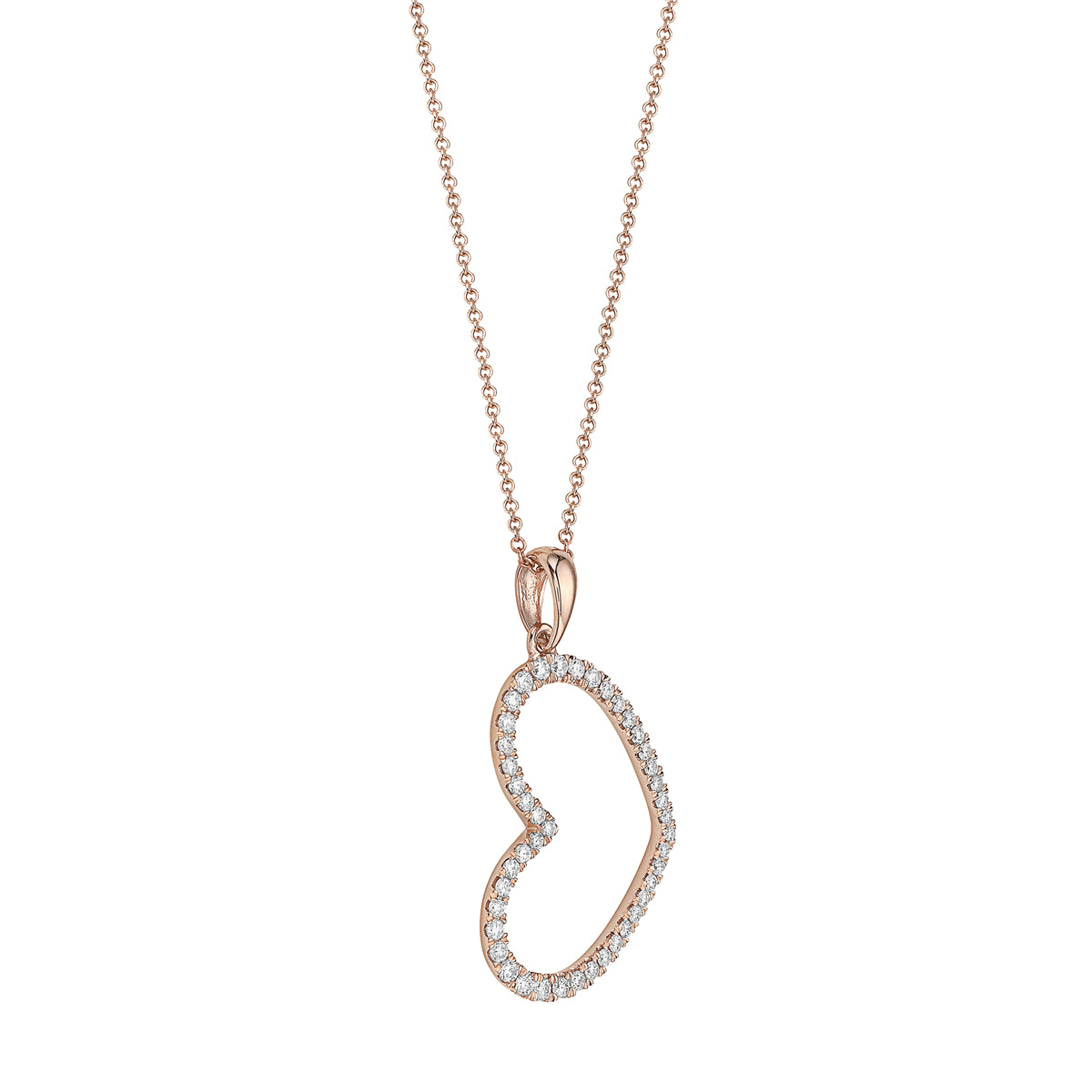 14K Rose Gold Open Diamond Heart Pendant