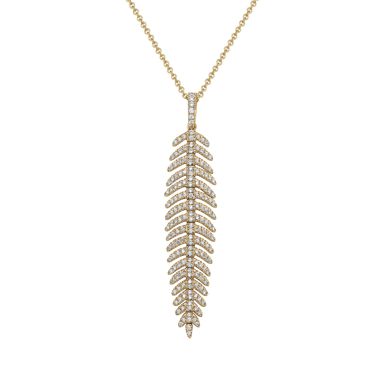 14K Yellow Gold Diamond Leaf Pendant, 0.58ct