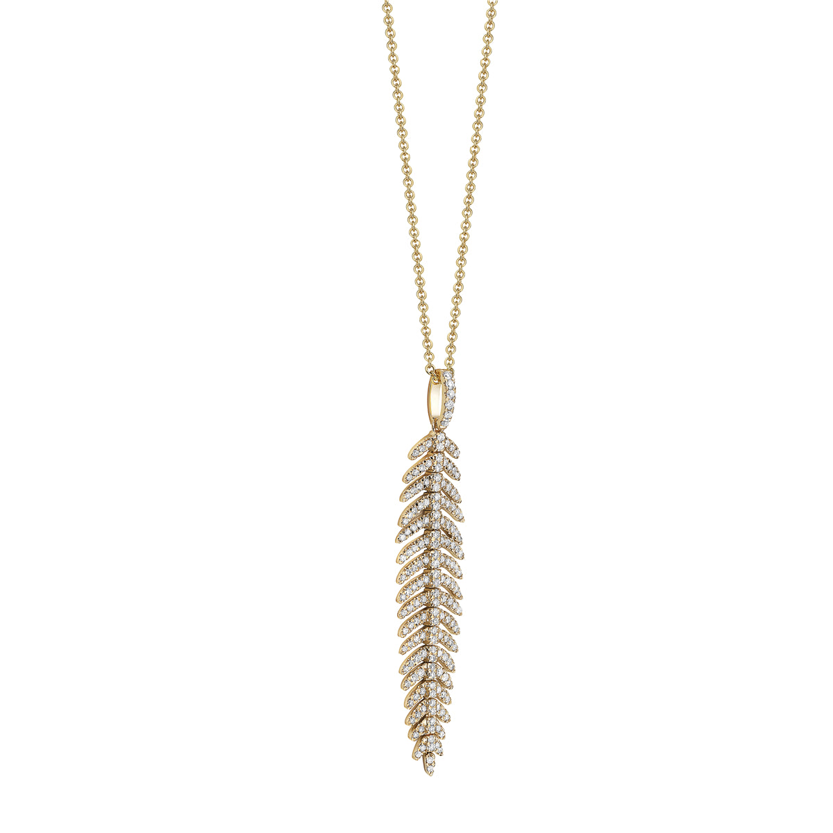 14K Yellow Gold Diamond Leaf Pendant, 0.58ct