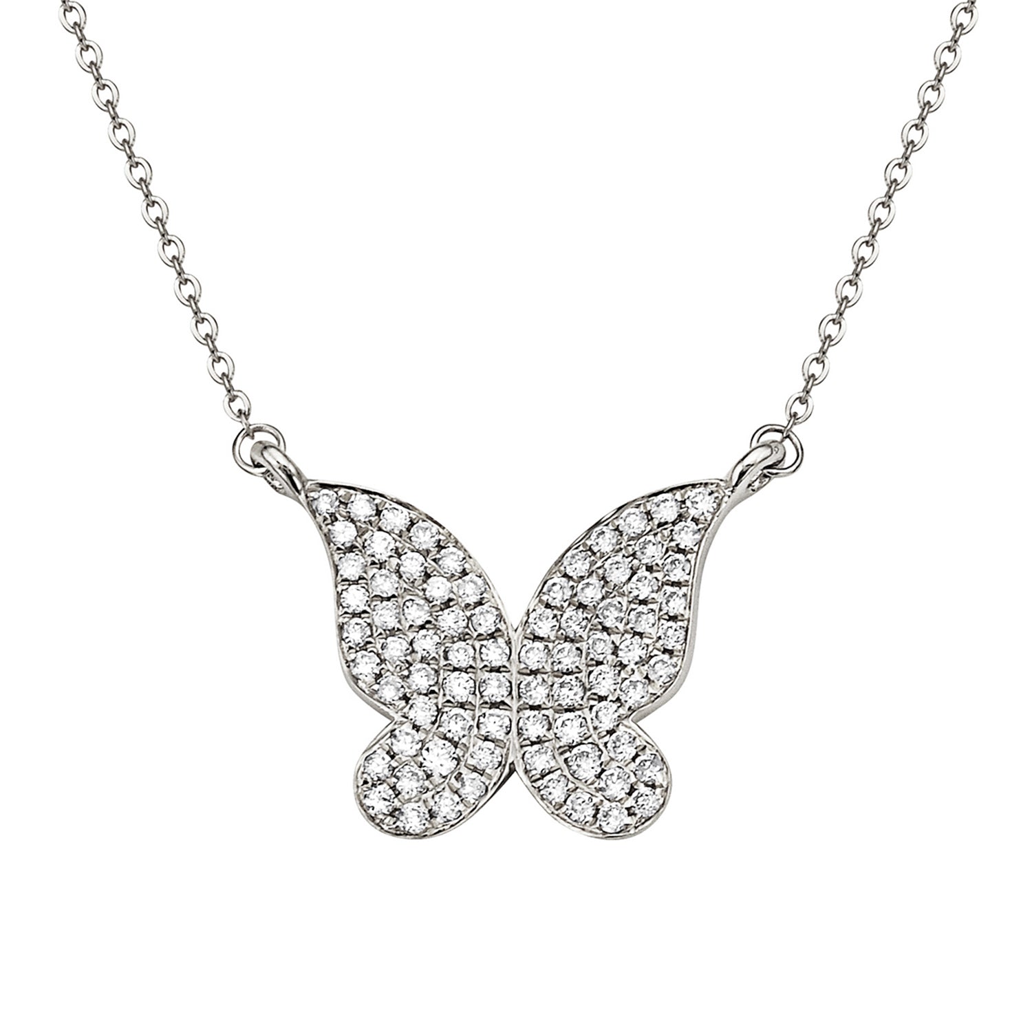 14K White Gold Diamond Butterfly Pendant - Main Image