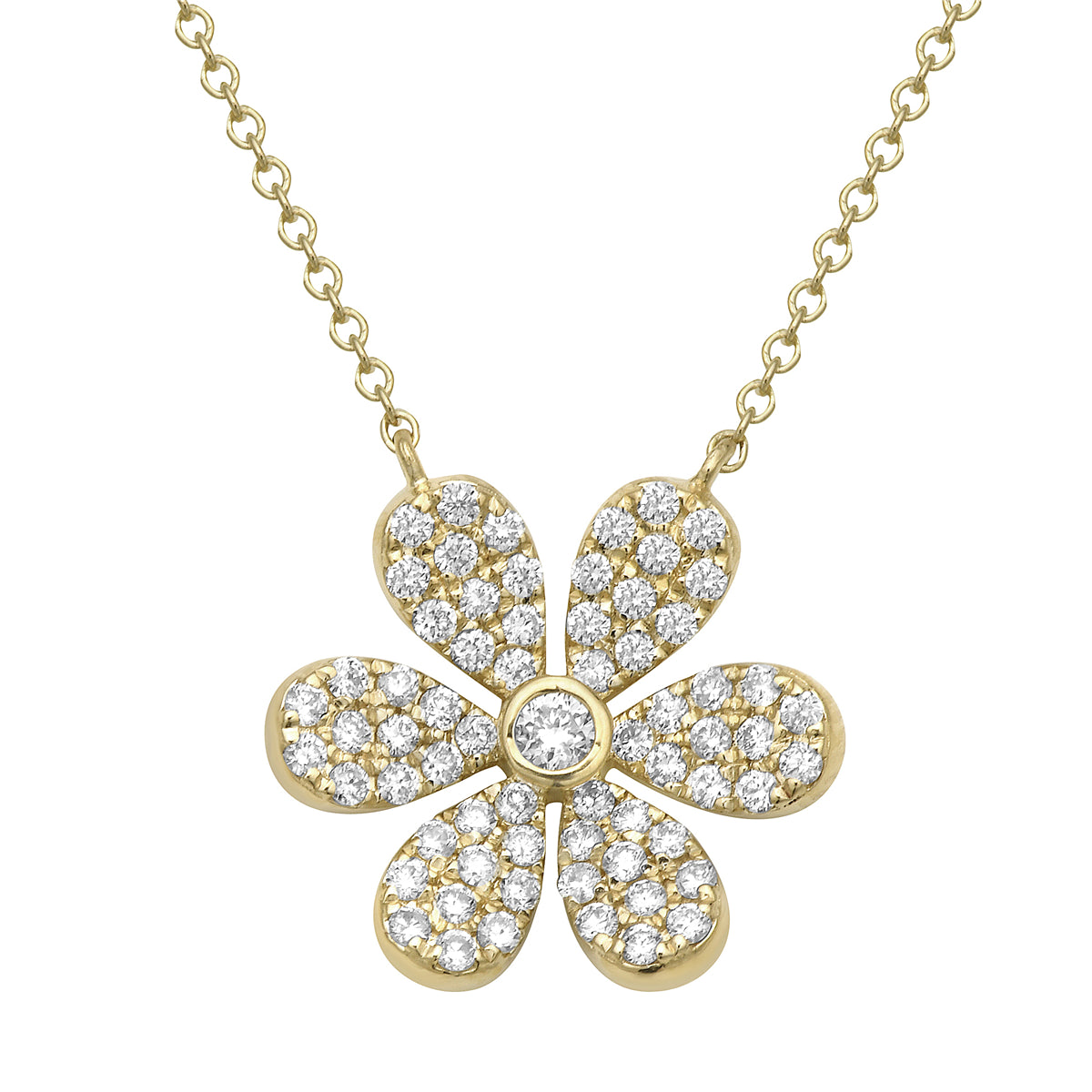 14K Yellow Gold Six Petal Diamond Flower Pendant, 0.38ct