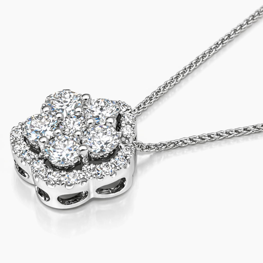 14K White Gold Diamond Pendant, 0.93ct