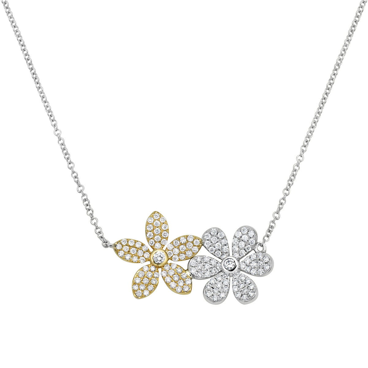 14K White Gold Double Diamond Flower Pendant, 0.44ct