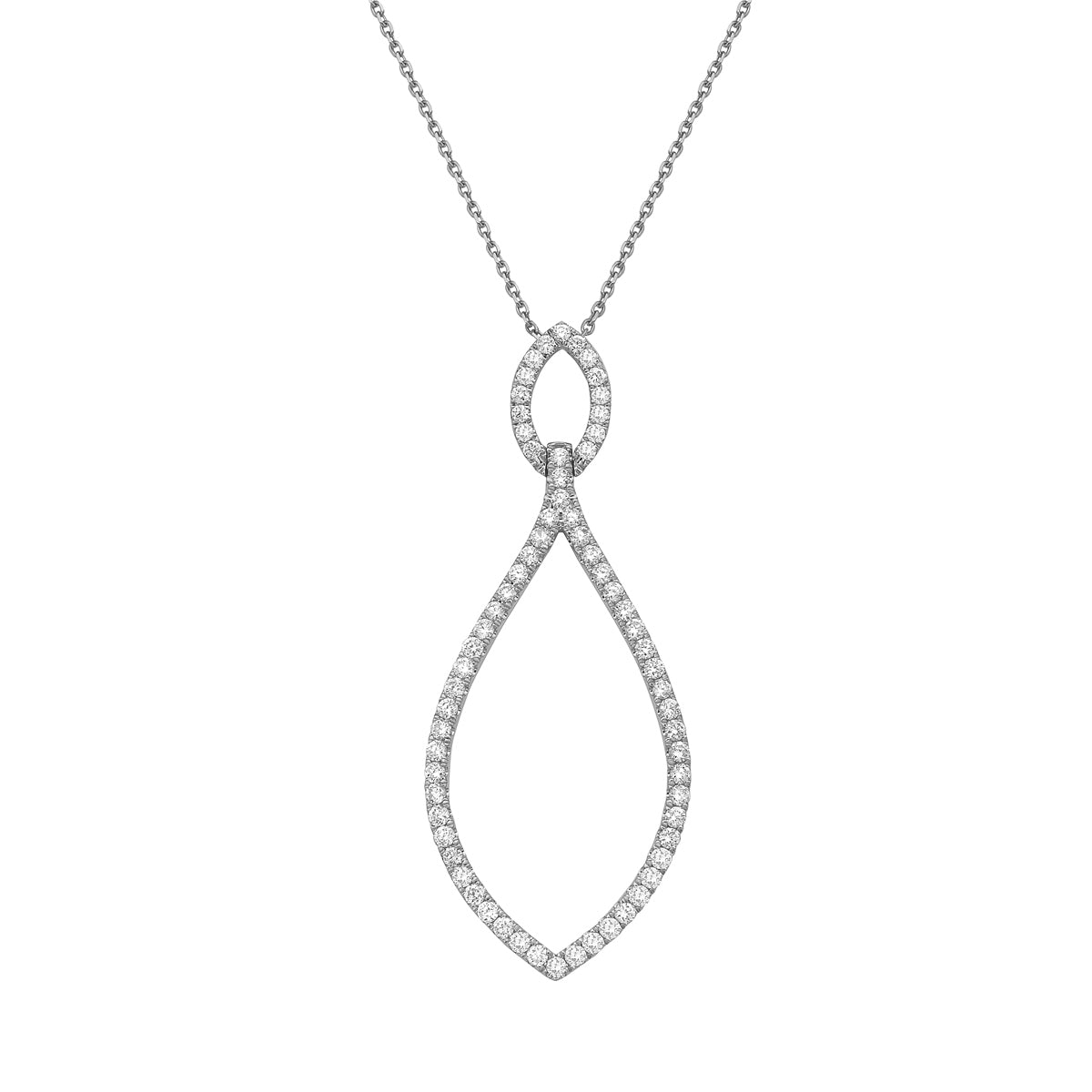 14K White Gold Diamond Open Leaf Pendant