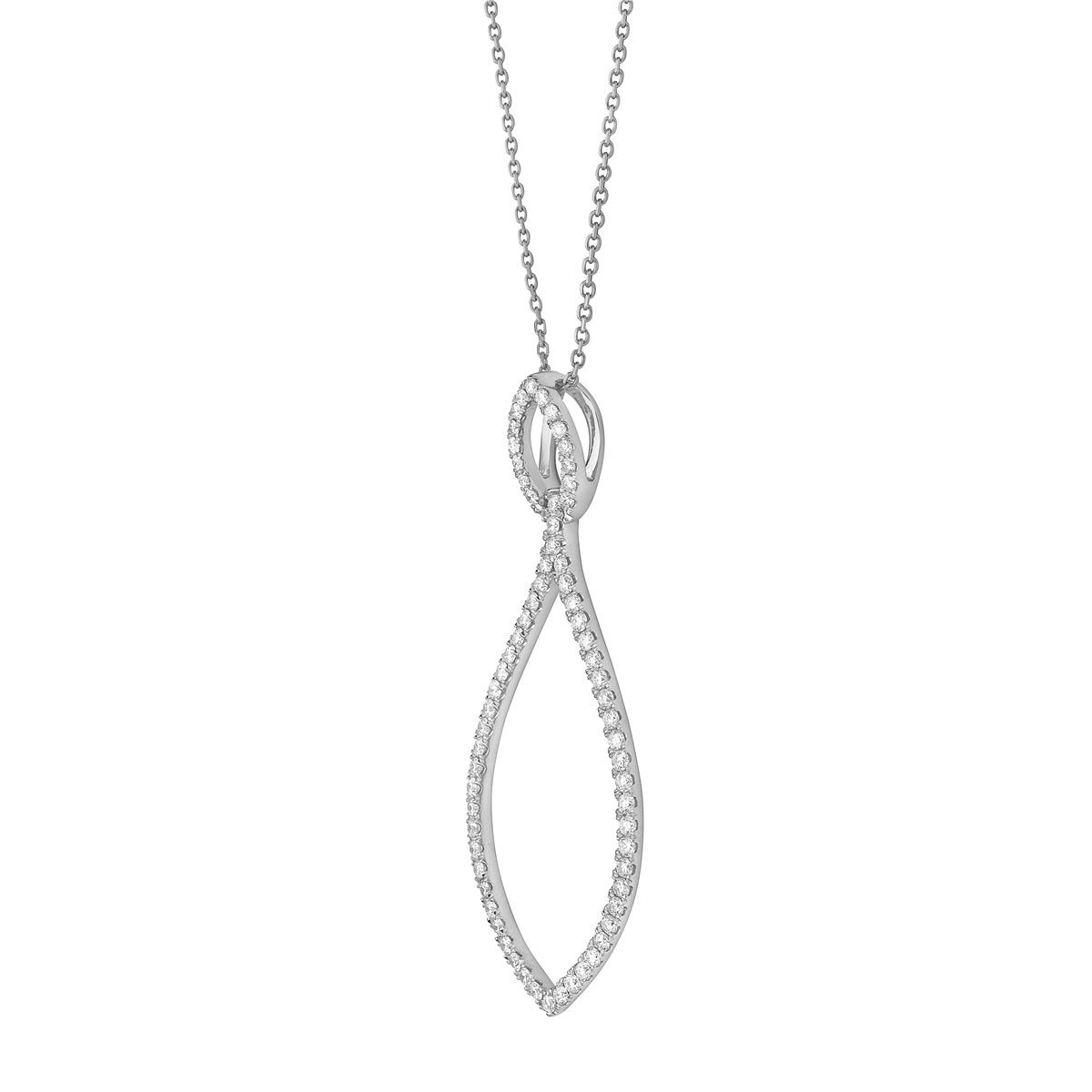 14K White Gold Diamond Open Leaf Pendant