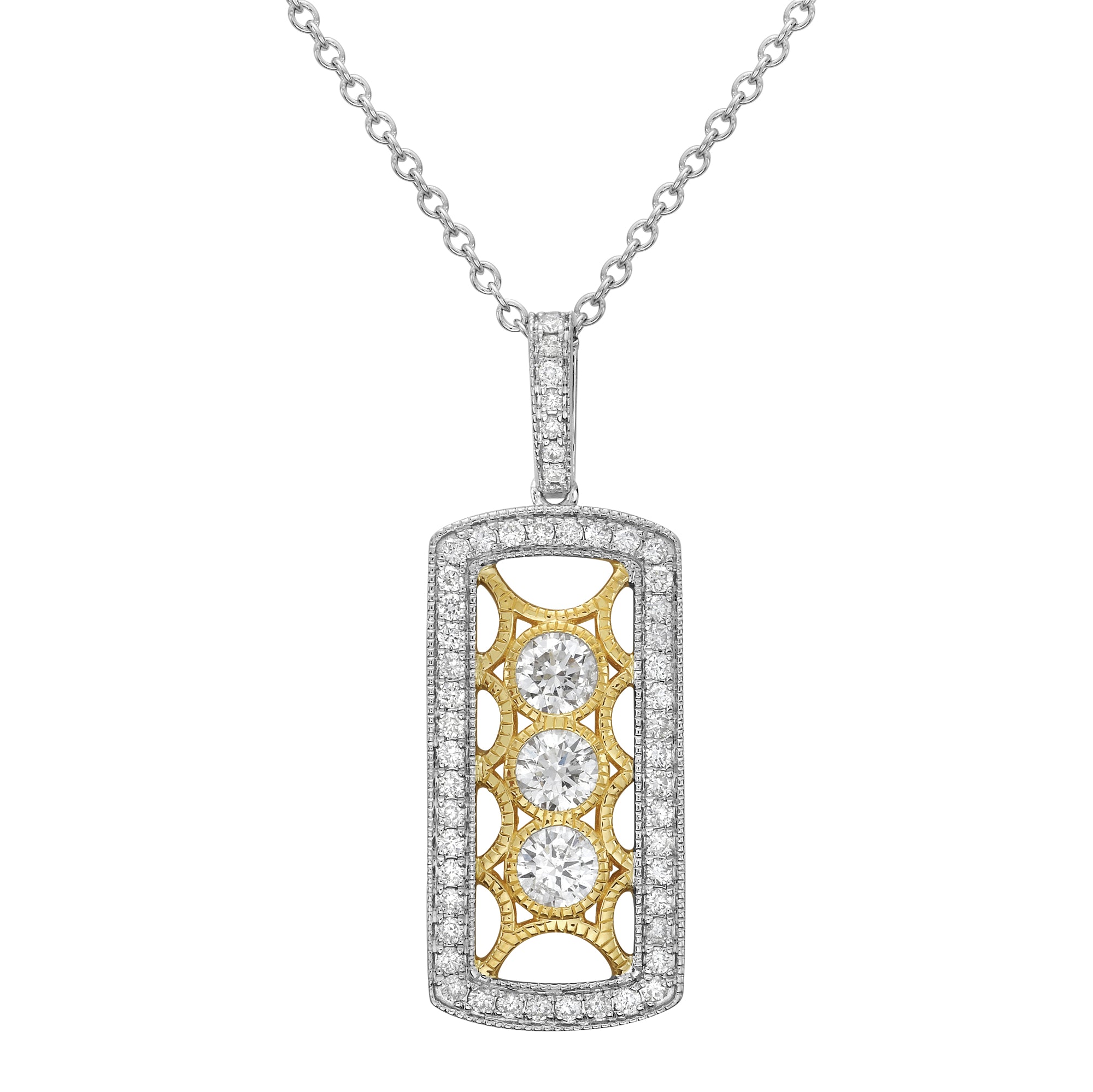 14K Yellow Gold Round Diamond Pendant, 0.75ct