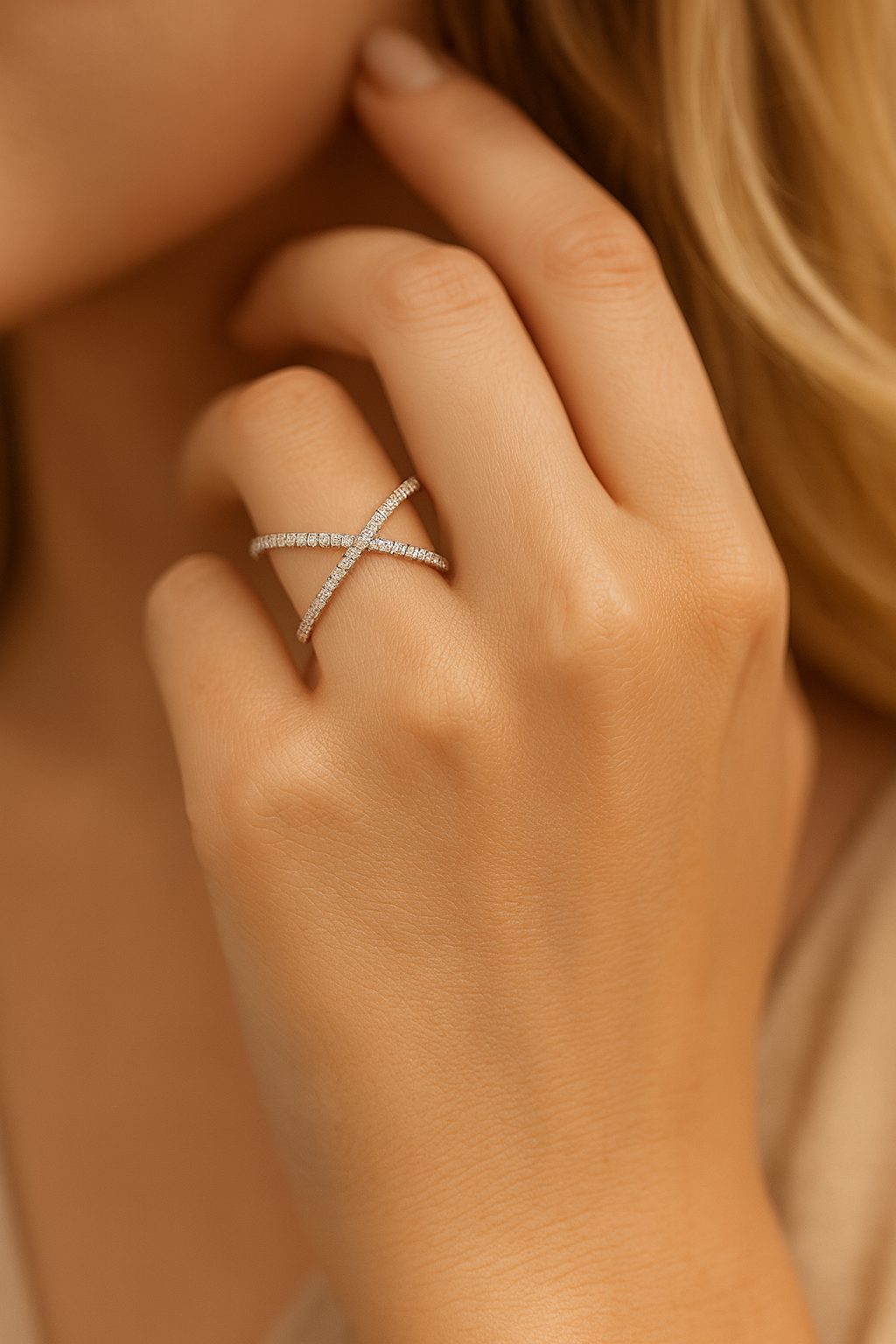 14K White Gold X Ring, 0.2ct