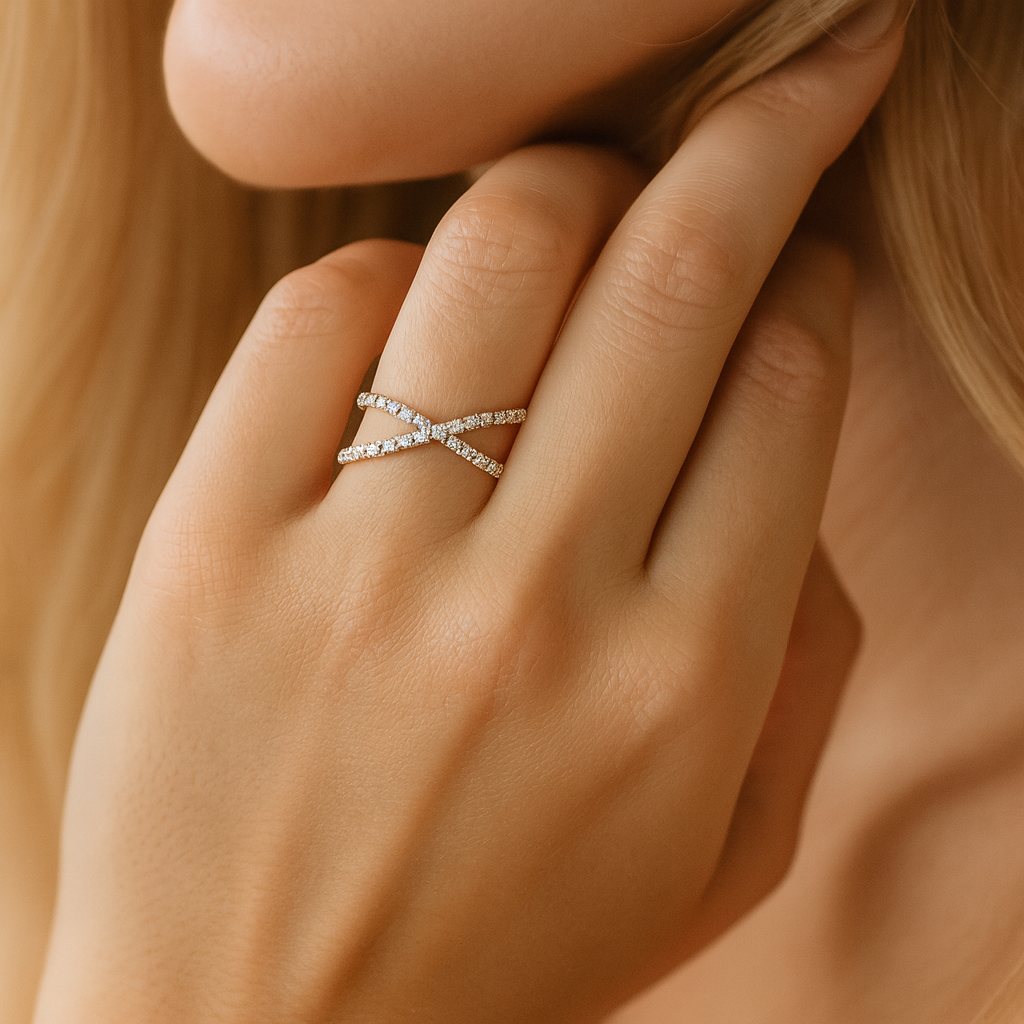 14K White and Rose Gold X Ring, 0.24ct