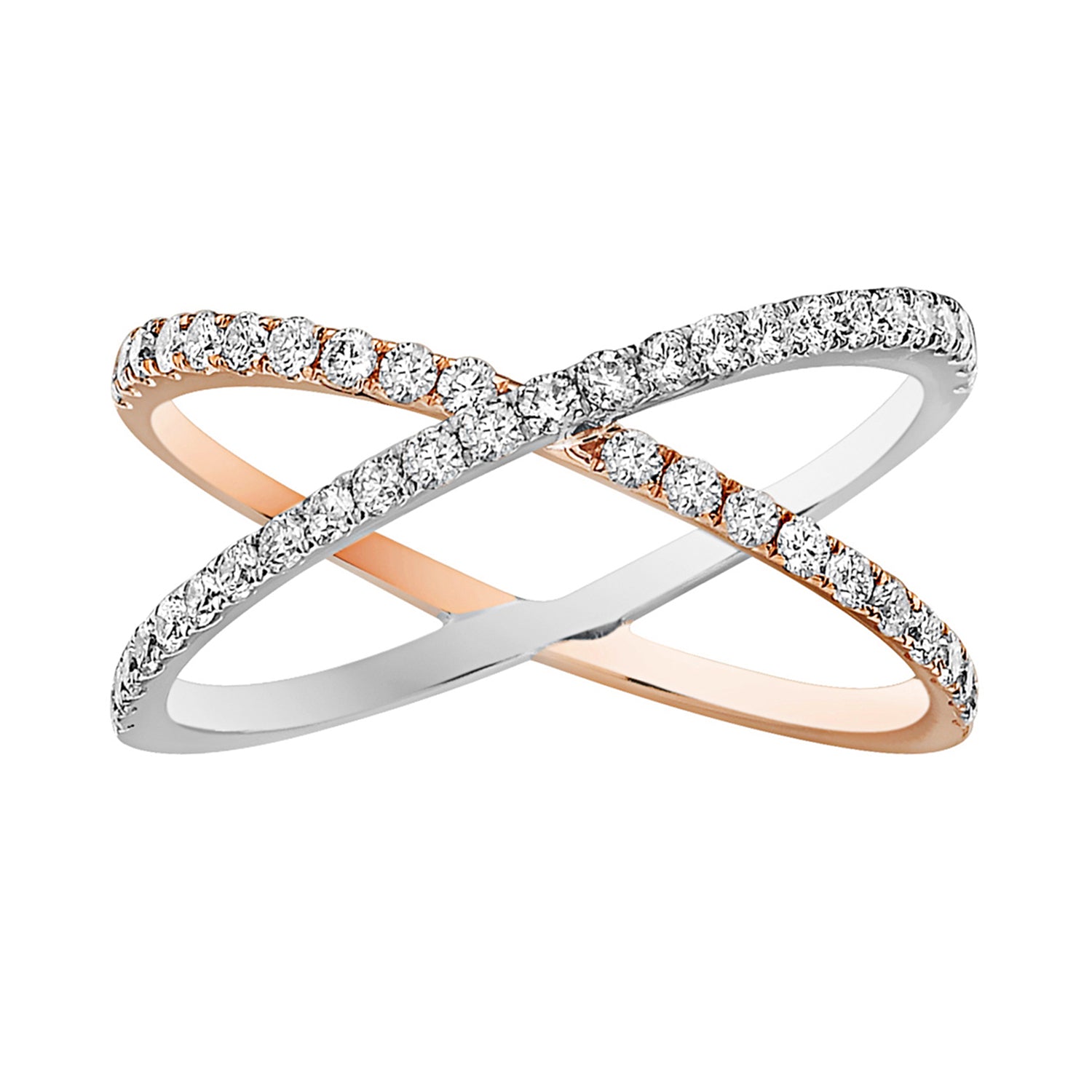 14K White and Rose Gold X Ring - Large, 0.46ct