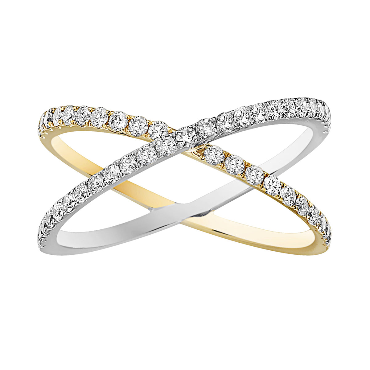 14K White and Yellow Gold X Ring - Large, 0.46ct