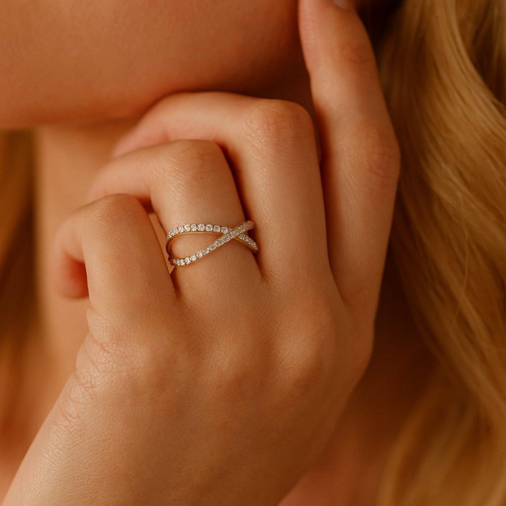 14K White and Yellow Gold X Ring - Large, 0.46ct