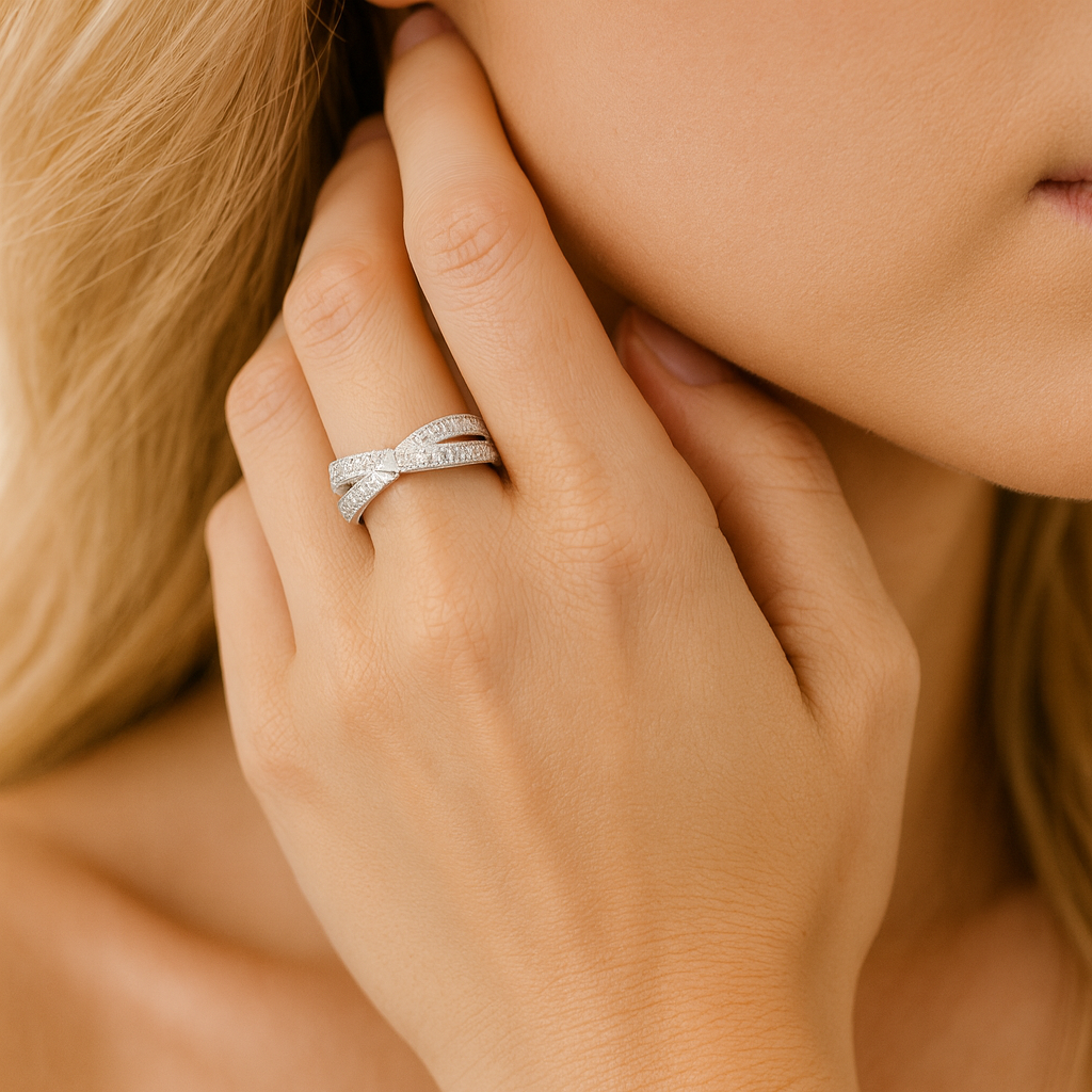 14K White Gold Double Row X Ring, 0.51ct