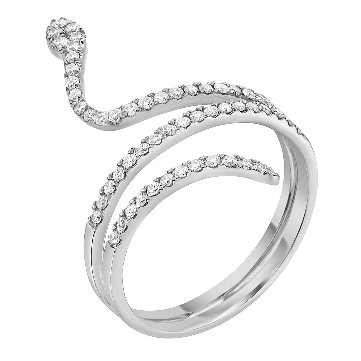 14K White Gold Snake Ring, 0.38ct