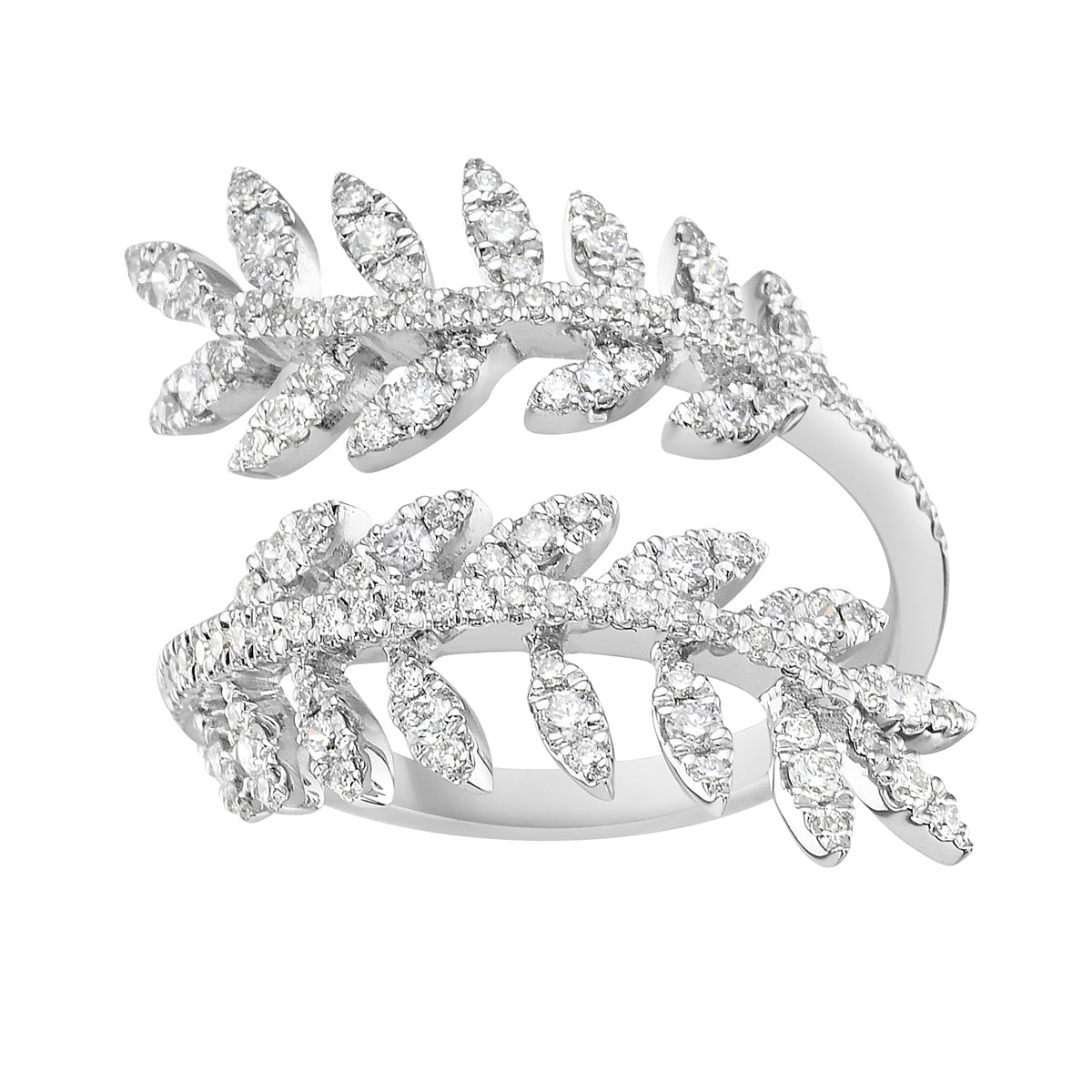 14K White Gold Diamond Bypass Leaf Ring, 0.68ct