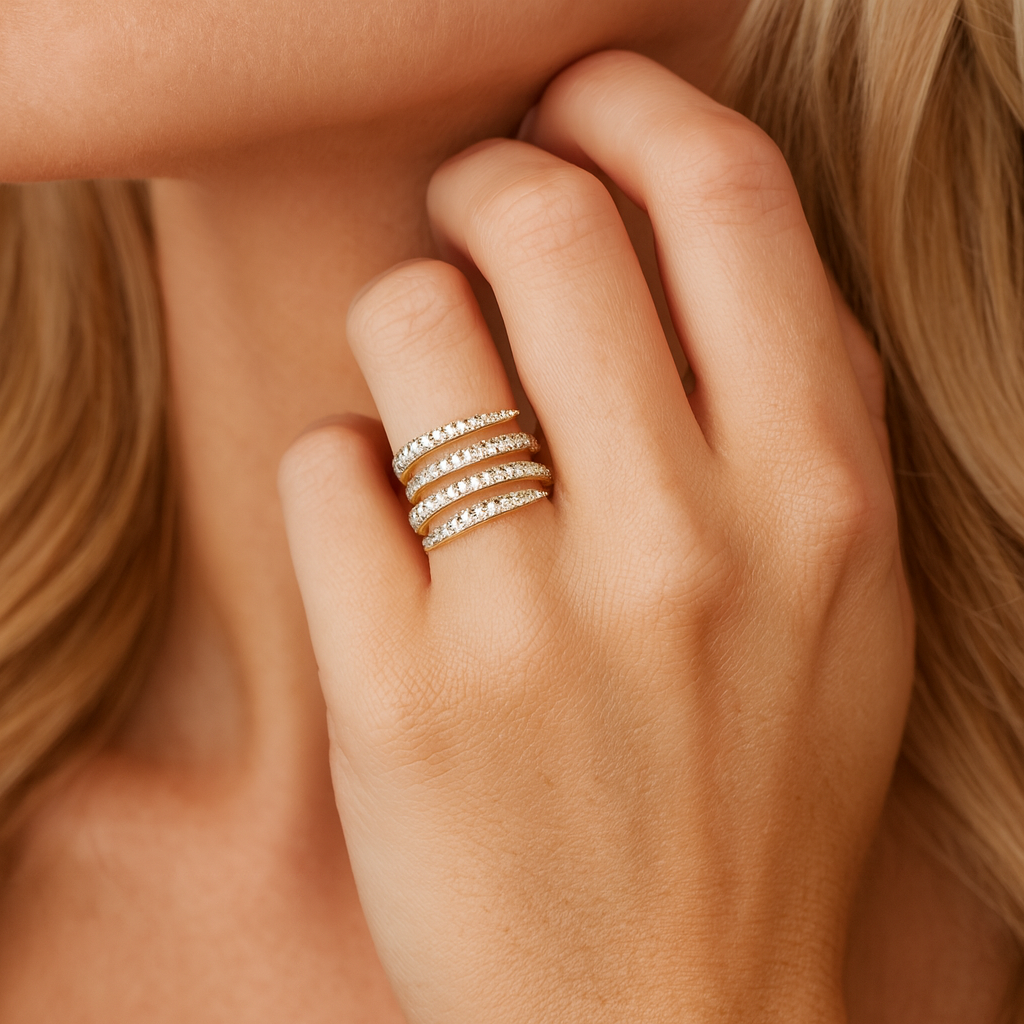 14K Yellow Gold Diamond Bypass Rows Ring, 0.75ct