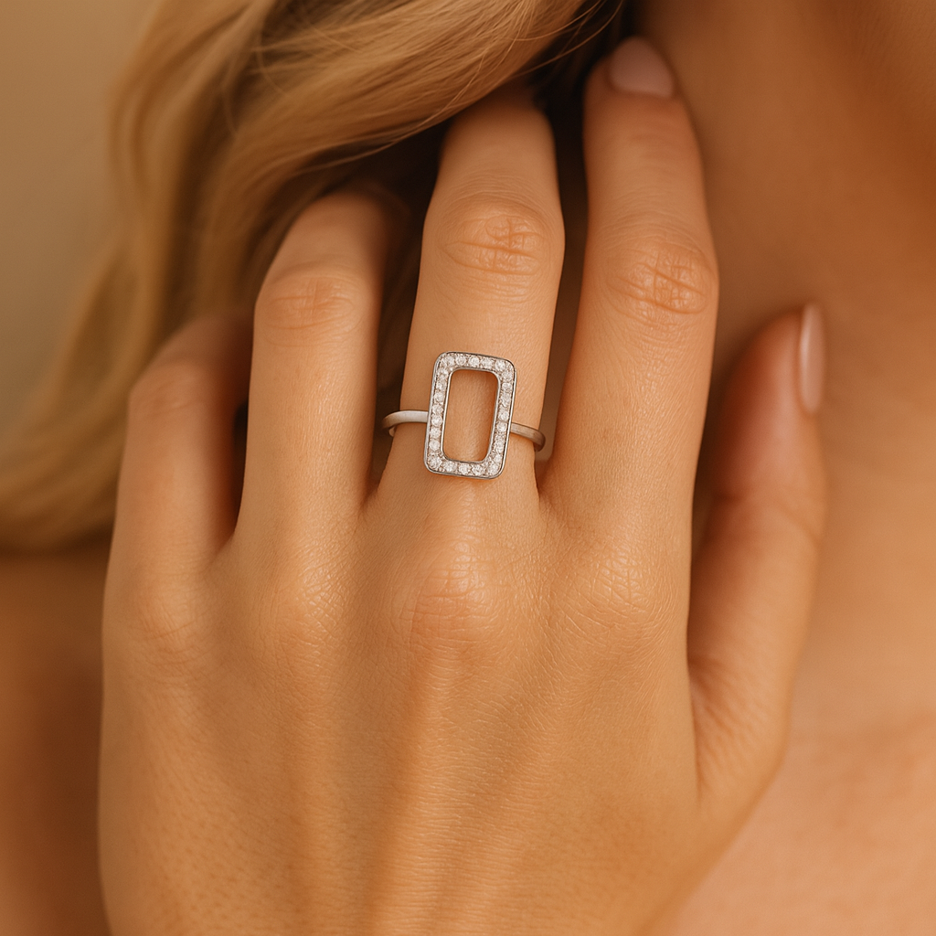 14K White Gold Diamond Rectangle Ring, 0.3ct