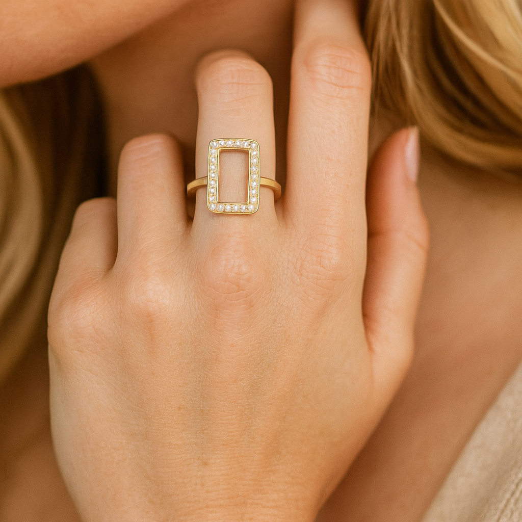 14K Yellow Gold Diamond Rectangle Ring, 0.3ct