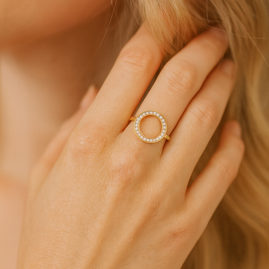 14K Yellow Gold Open Diamond Circle Ring, 0.33ct