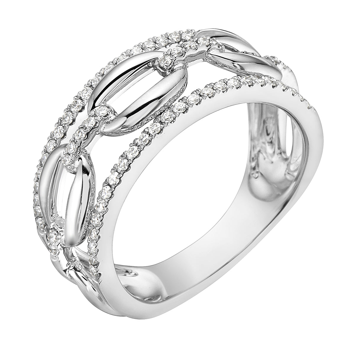 14K White Gold Link Diamond Ring, 0.36ct