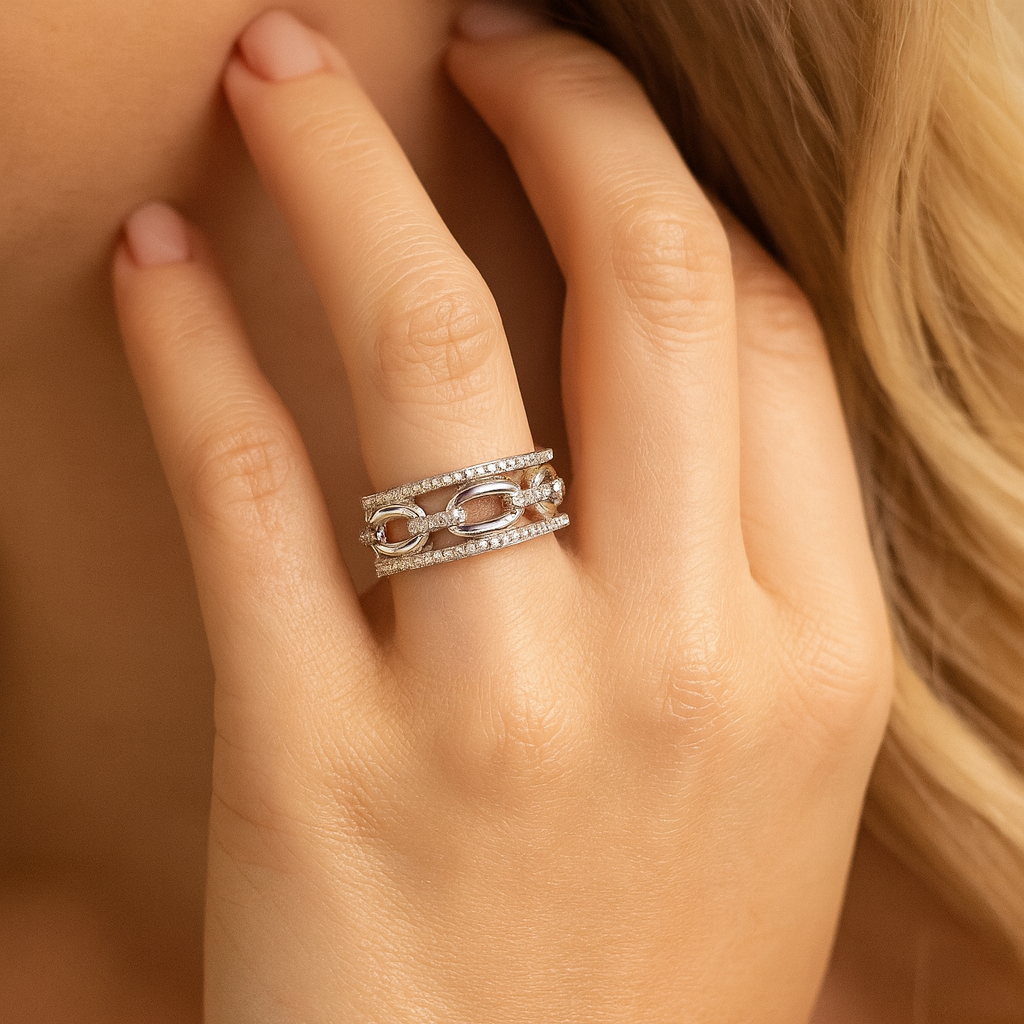 14K White Gold Link Diamond Ring, 0.36ct