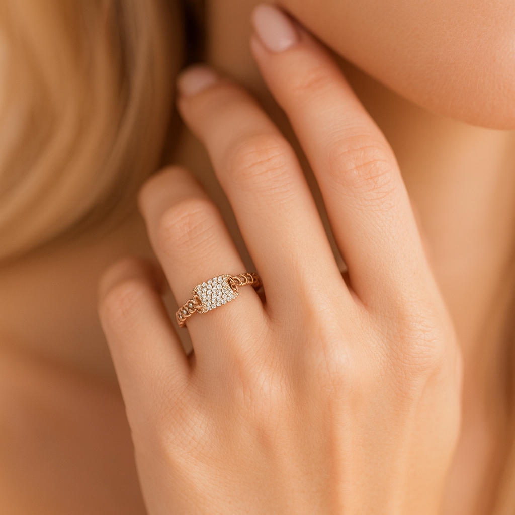 14K Rose Gold Tag Ring, 0.13ct