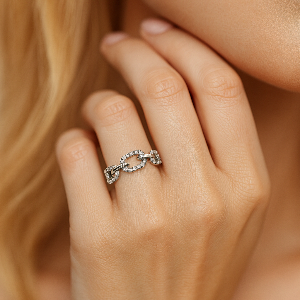 14K White Gold Chain Link Ring, 0.23ct