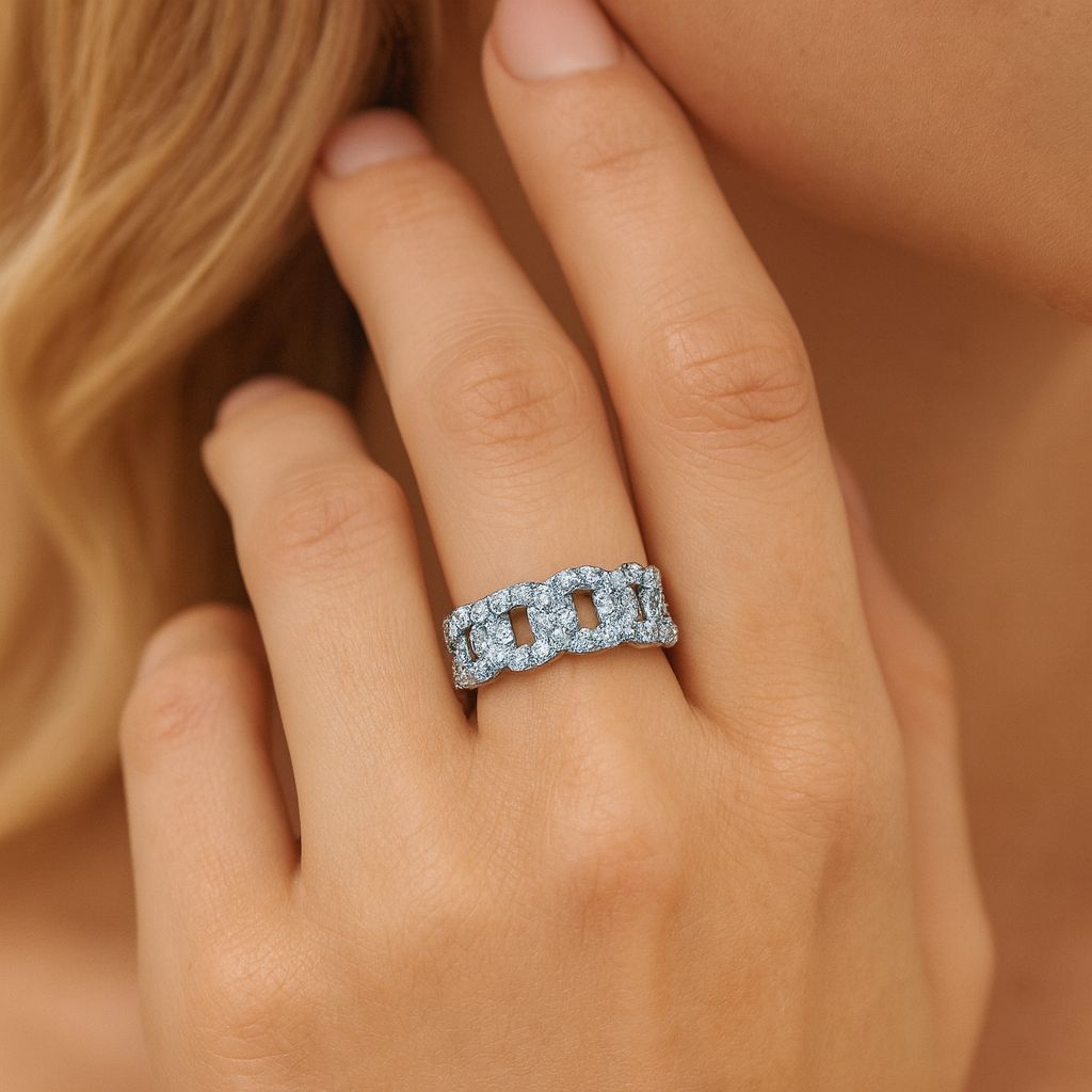 14K White Gold Diamond Link Ring, 1.16ct