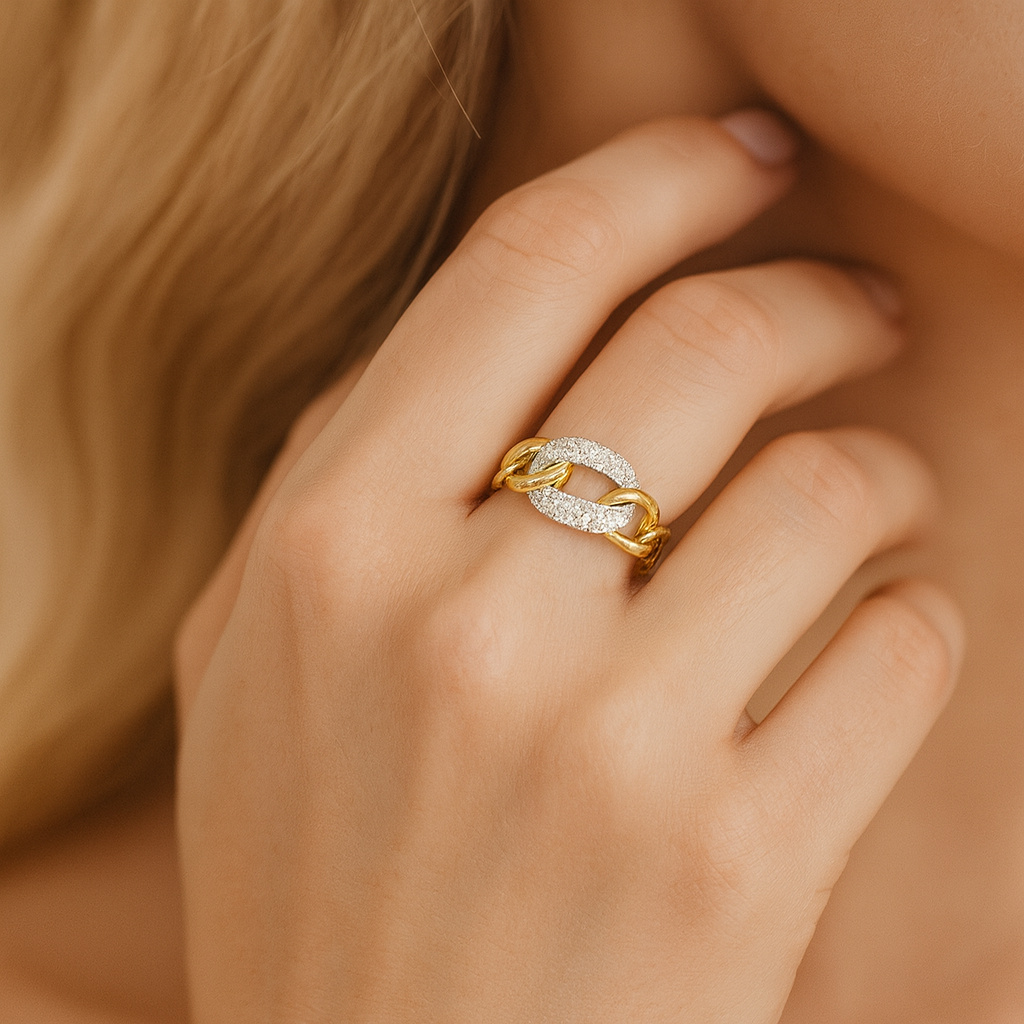 14K Yellow Gold Diamond Link Ring, 0.4ct