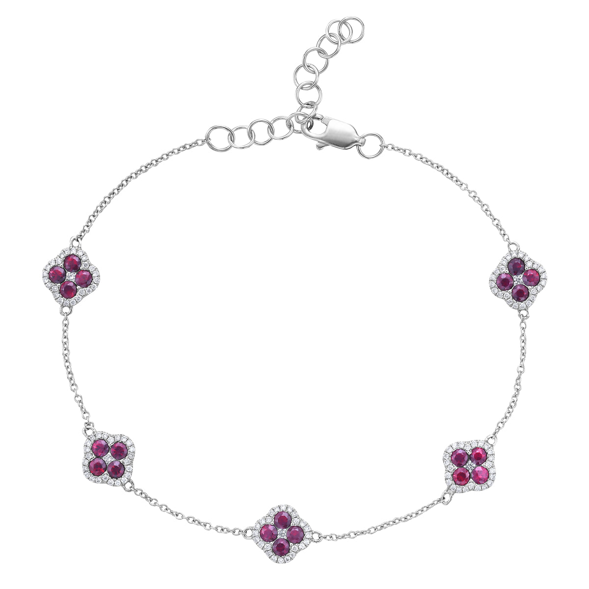 14K White Gold Diamond Clover Bracelet