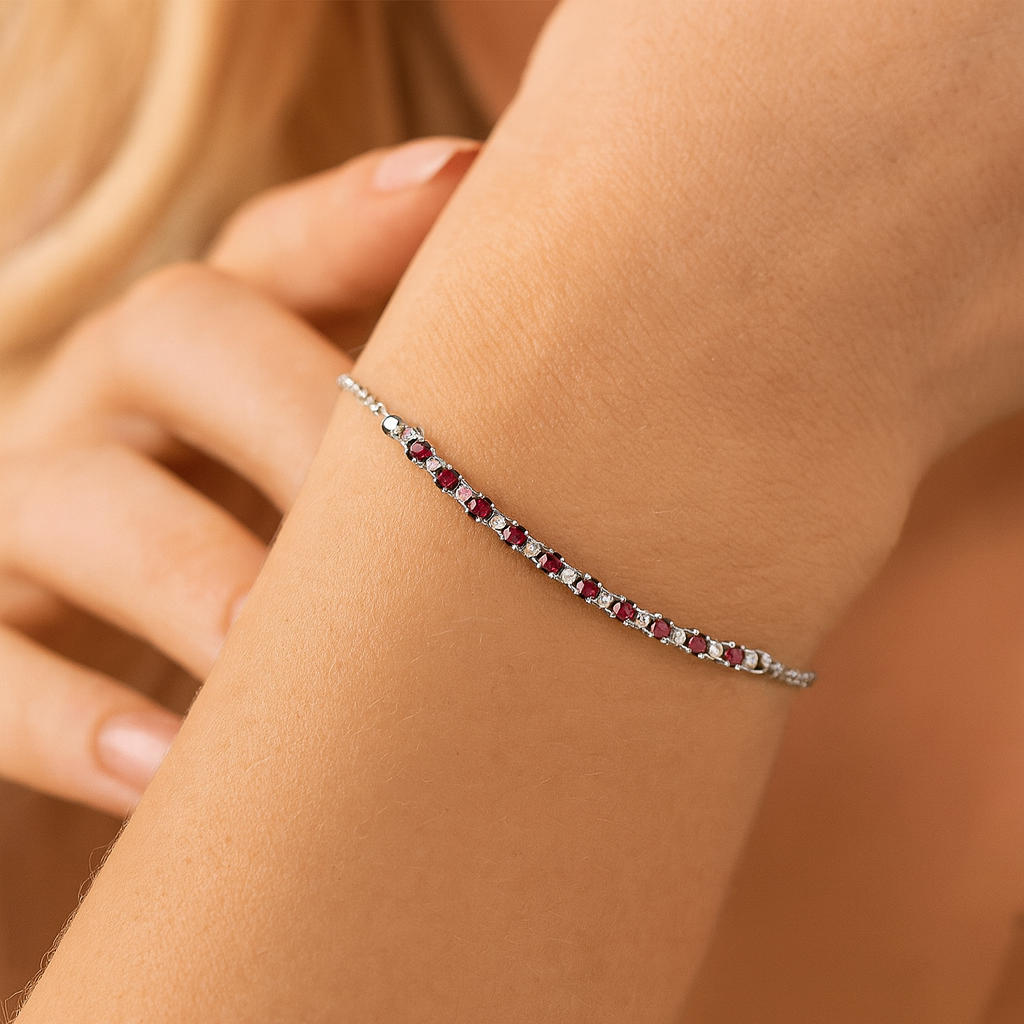 14K White Gold Ruby and Diamond Bracelet, 1.5ct
