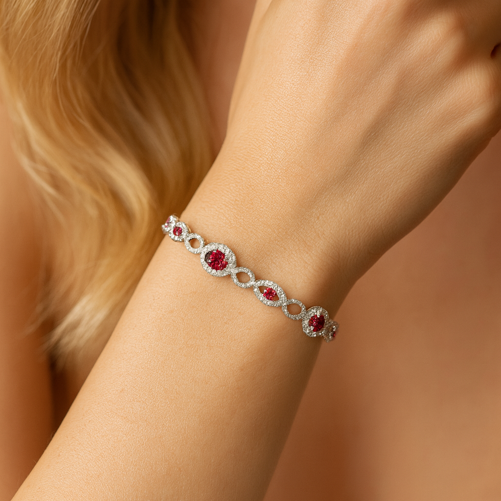 14K White Gold Ruby Bracelet, 3.46ct