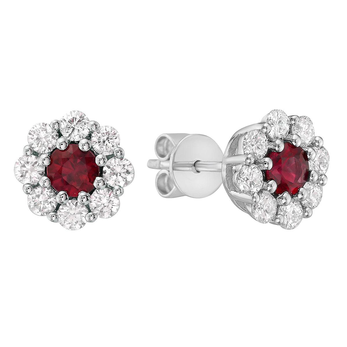 14K White Gold Ruby with Diamond Halo Earrings, 0.45ct