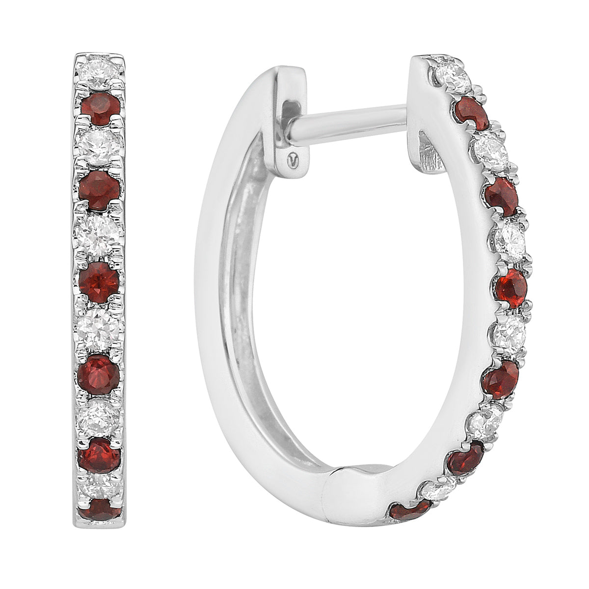 14K White Gold Ruby and Diamond Alternating Hoops, 0.15ct