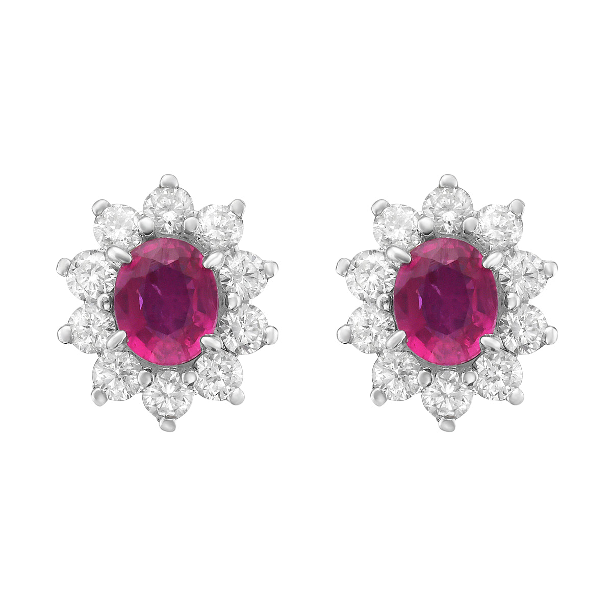 14K White Gold Ruby Earrings, Round, 0.81ct
