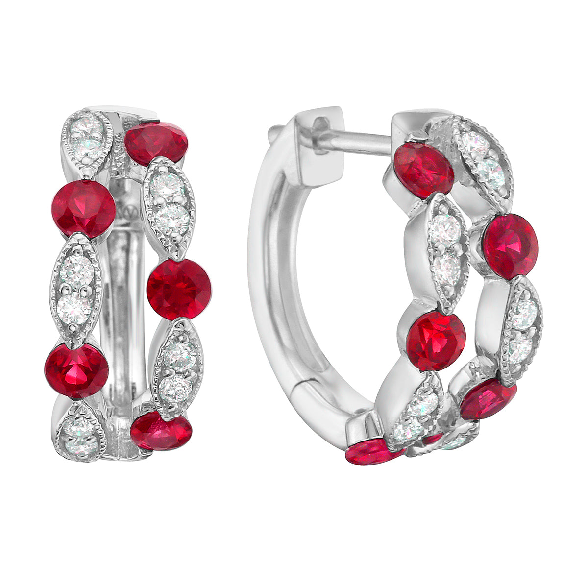 14K White Gold Ruby Earrings, 0.75ct