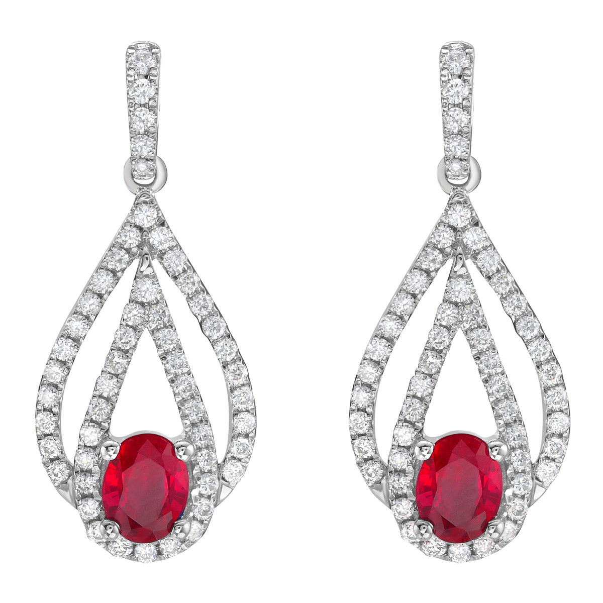 14K White Gold Ruby Earrings, 0.78ct
