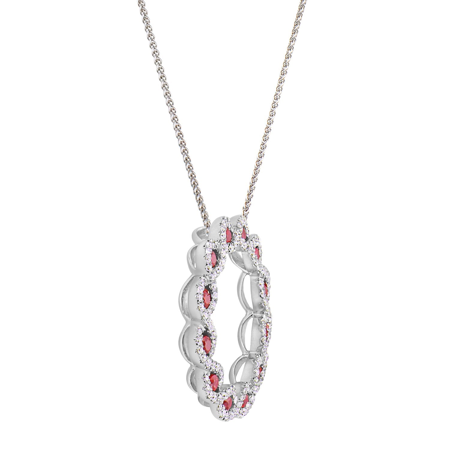 14K White Gold Ruby and Diamond Circle Wave Pendant, 0.49ct