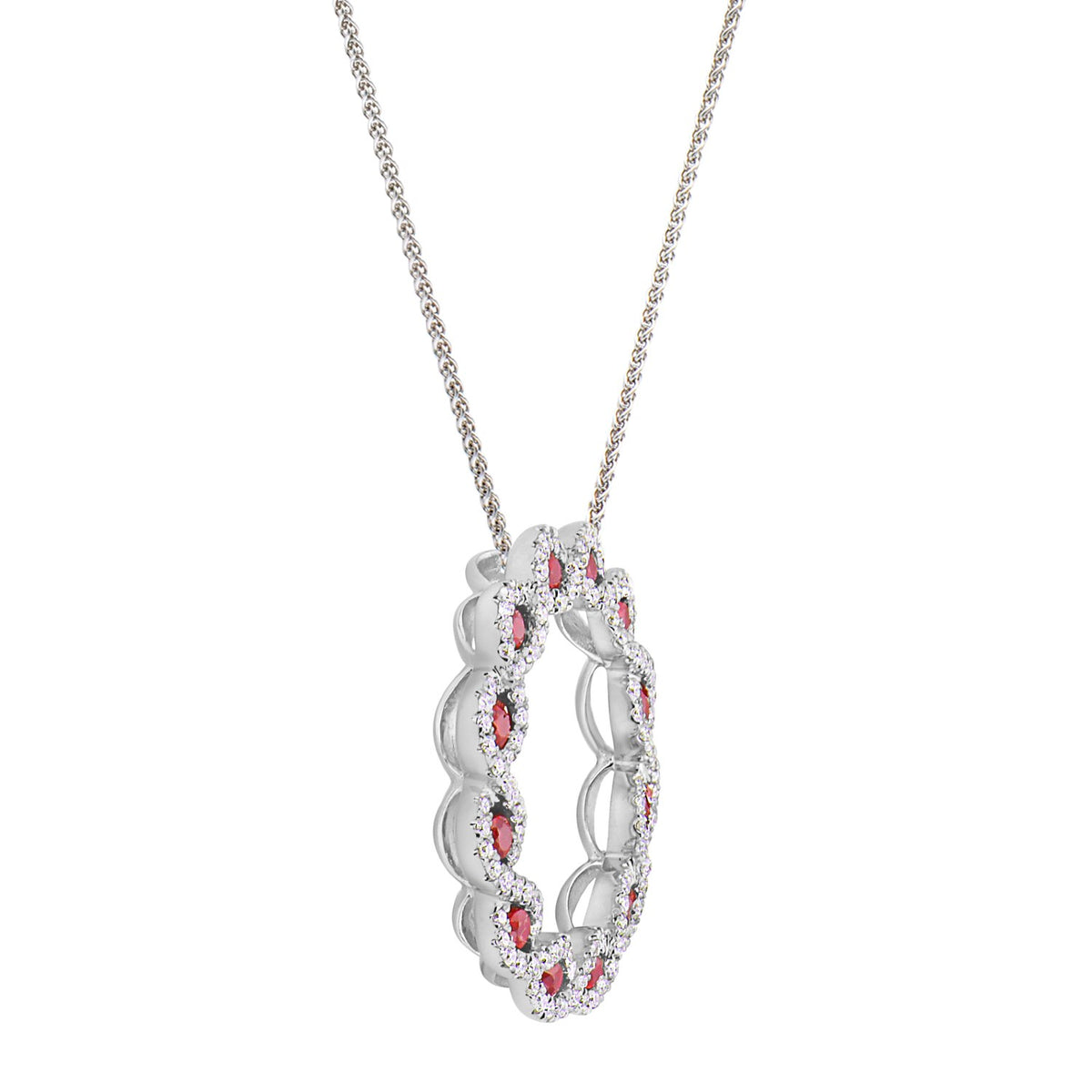 14K White Gold Ruby and Diamond Circle Wave Pendant, 0.49ct