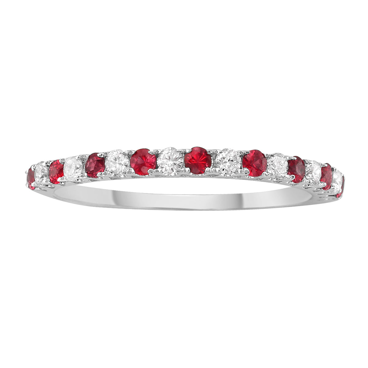 14K White Gold Alternating Ruby and Diamond Band, 0.22ct