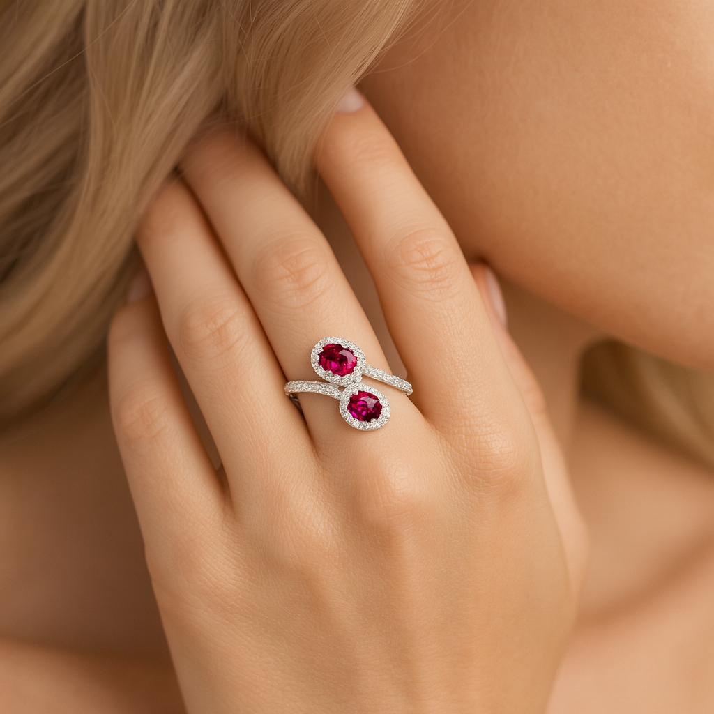 14K White Gold Ruby Oval Bypass Ring, 0.61ct