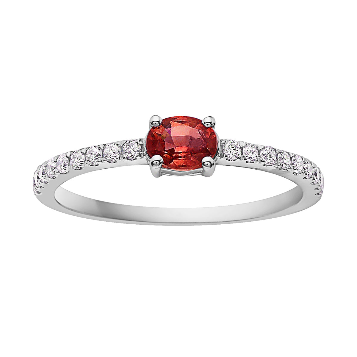 14K White Gold Ruby Solitaire Ring in Diamond Band, 0.27ct