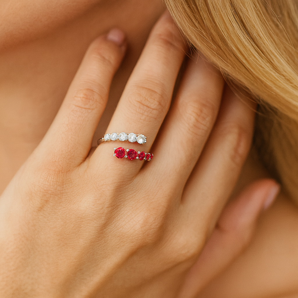 14K White Gold Ruby and Diamond Graduated Bypass Ring, 0.45ct