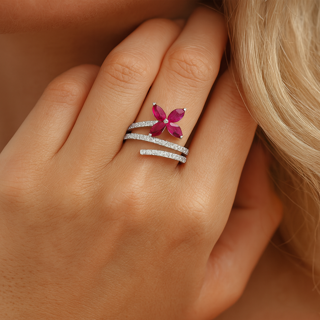 14K White Gold Ruby Diamond Ring, 0.53ct