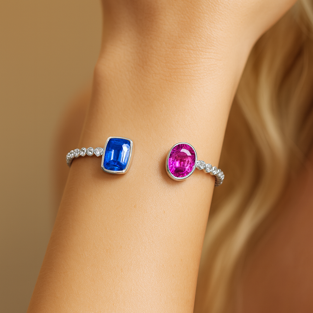 Handmade 14K White Gold Blue Sapphire Bracelet, 3ct