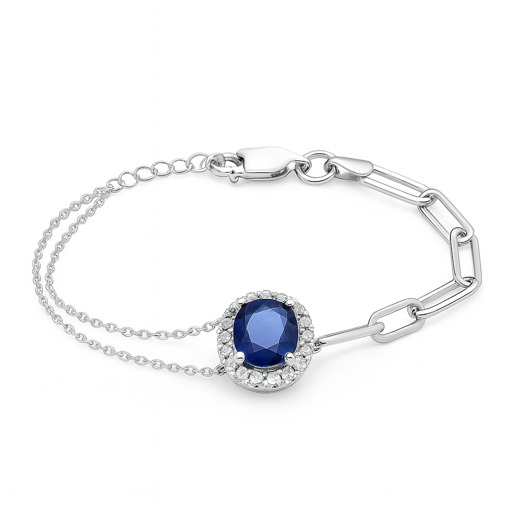 Handmade 14K White Gold Blue Sapphire Diamond Bracelet, 1.2ct