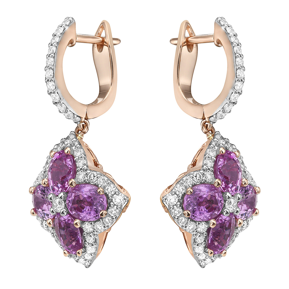 14K Rose Gold Blue Sapphire Earrings, 3.5ct