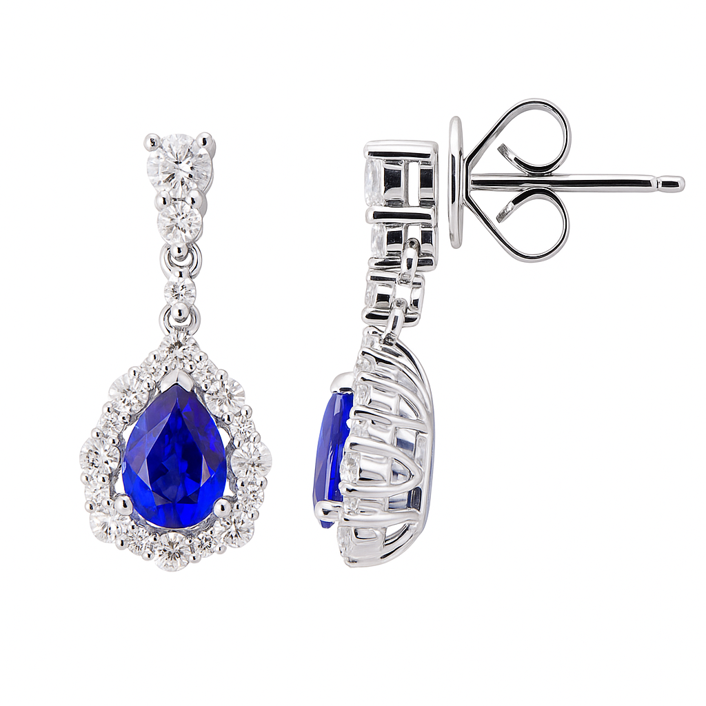 14K White Gold Blue Sapphire Earrings, 1.44ct