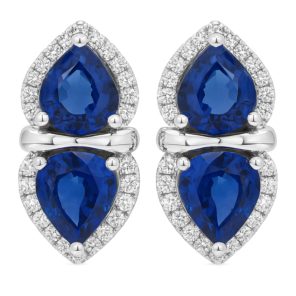 14K White Gold Blue Sapphire Earrings, 2.45ct